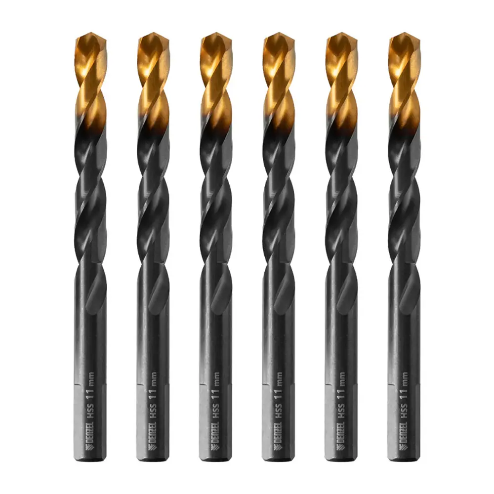 Фото Сверло спиральное по металлу HSS Denzel Golden Tip 717223 11x165 мм, 6 шт Фото Сверло спиральное по металлу HSS Denzel Golden Tip 717223 11x165 мм, 6 шт
