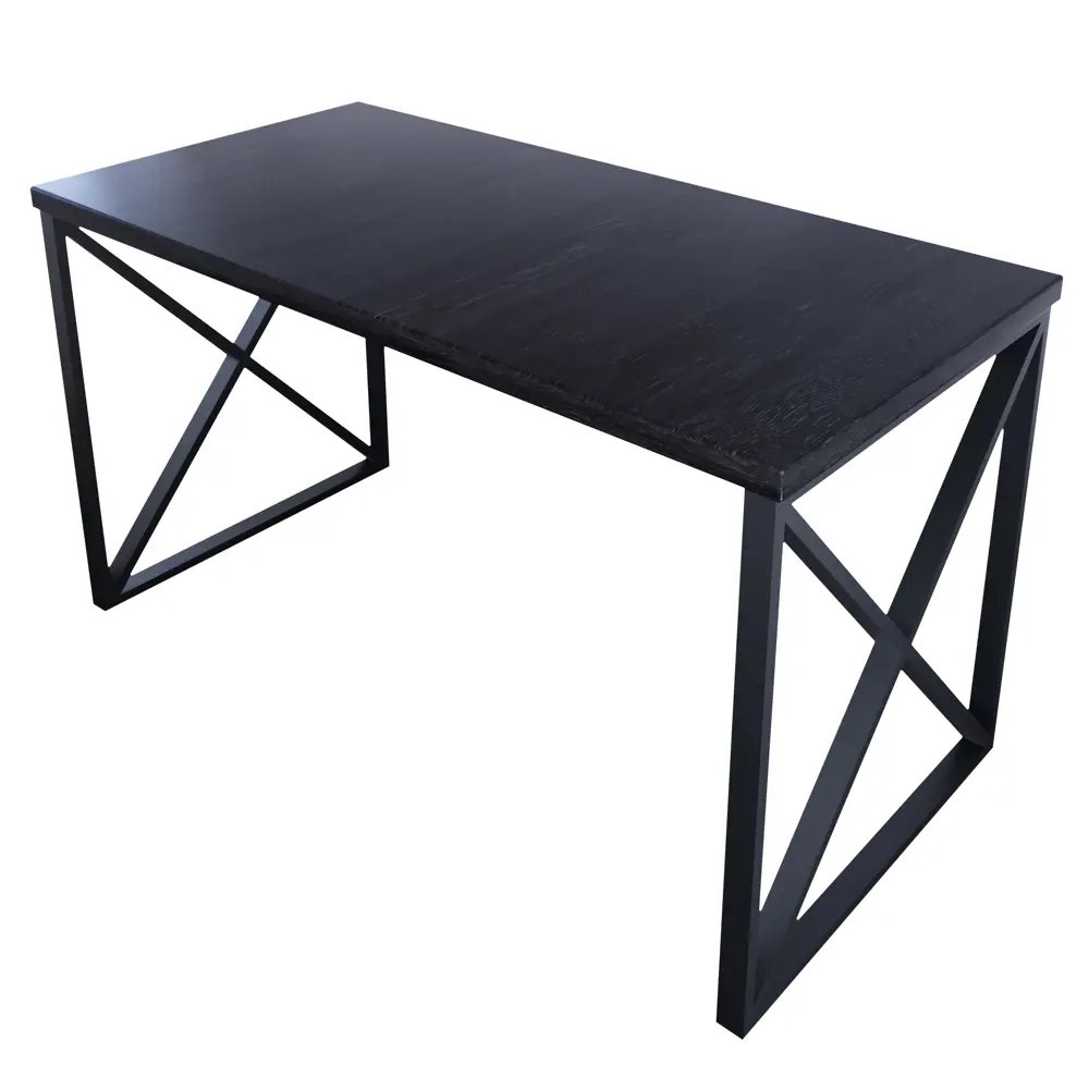 Фото Кухонный стол квадратный со столешницей Solarius loft 140x60 см и черными металлическими крестообразными ножками Массив сосны цвет черный Фото Кухонный стол квадратный со столешницей Solarius loft 140x60 см и черными металлическими крестообразными ножками Массив сосны цвет черный