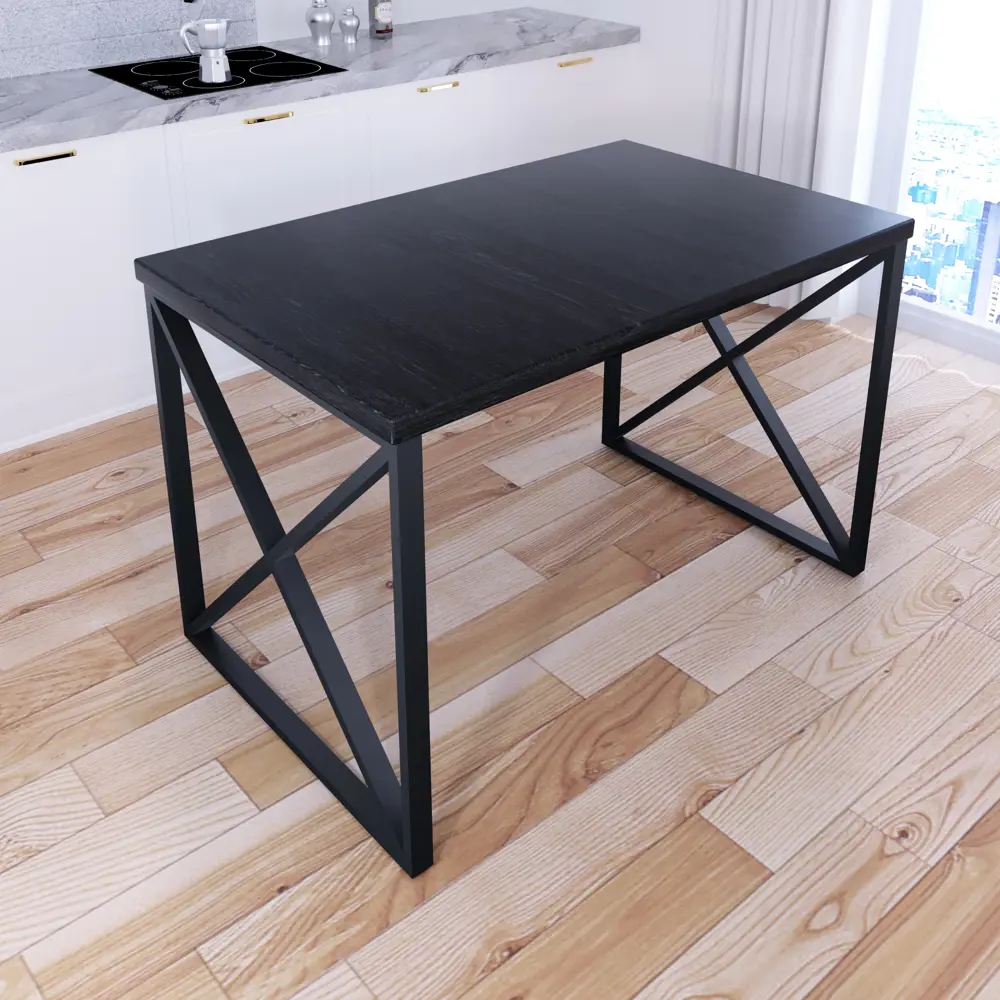Фото 2 Кухонный стол квадратный со столешницей Solarius loft 120x80 см и черными металлическими крестообразными ножками Массив сосны цвет черный Фото 2 Кухонный стол квадратный со столешницей Solarius loft 120x80 см и черными металлическими крестообразными ножками Массив сосны цвет черный