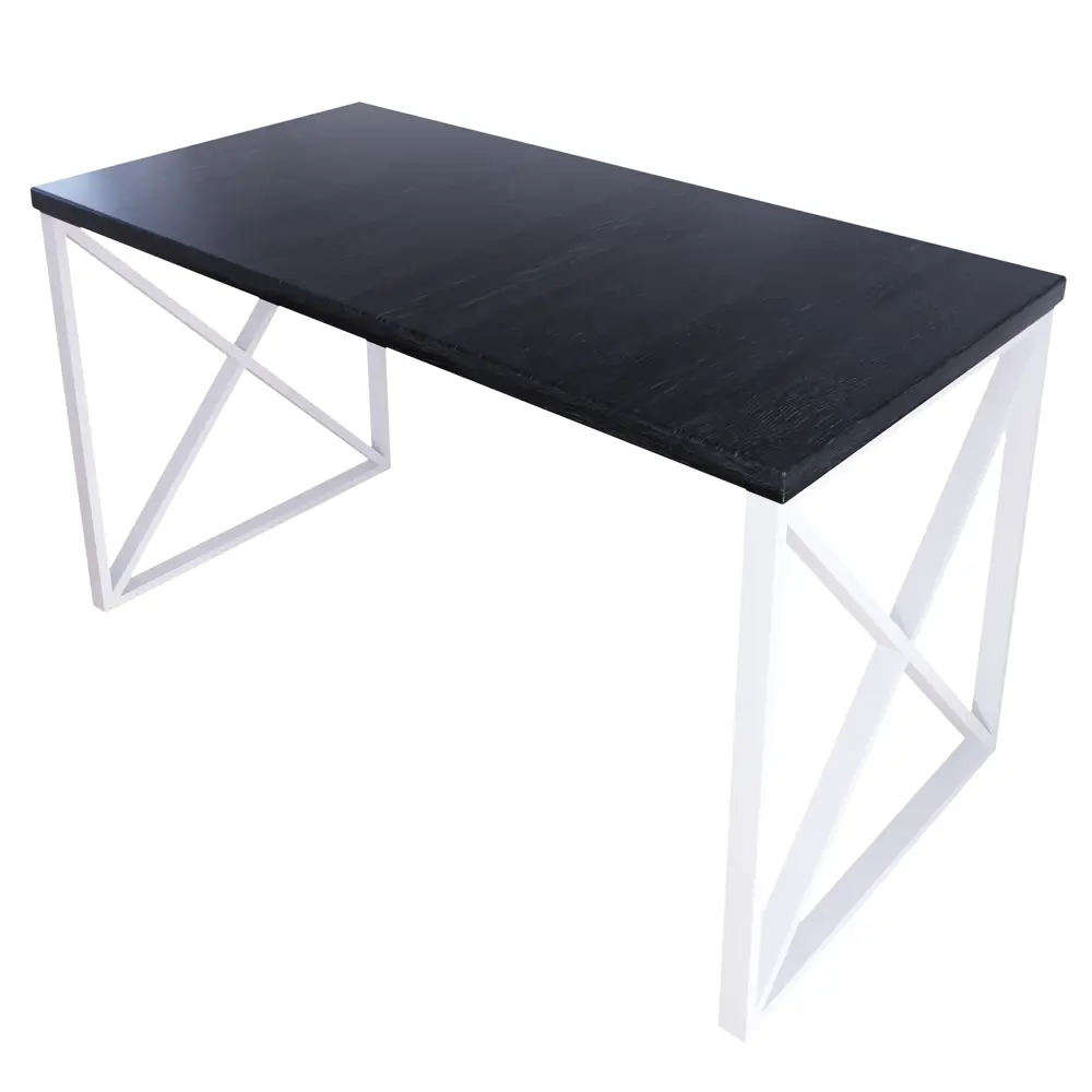 Фото Кухонный стол квадратный со столешницей Solarius loft 140x80 см и белыми металлическими крестообразными ножками Массив сосны цвет черный Фото Кухонный стол квадратный со столешницей Solarius loft 140x80 см и белыми металлическими крестообразными ножками Массив сосны цвет черный