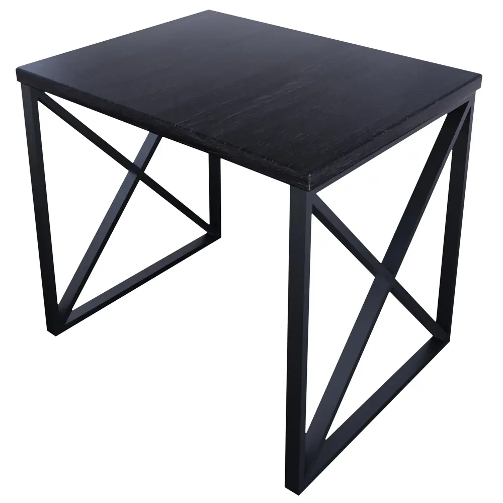 Фото Кухонный стол квадратный со столешницей Solarius loft 80x70 см и черными металлическими крестообразными ножками Массив сосны цвет черный Фото Кухонный стол квадратный со столешницей Solarius loft 80x70 см и черными металлическими крестообразными ножками Массив сосны цвет черный