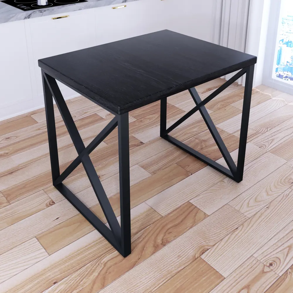 Фото 2 Кухонный стол квадратный со столешницей Solarius loft 80x70 см и черными металлическими крестообразными ножками Массив сосны цвет черный Фото 2 Кухонный стол квадратный со столешницей Solarius loft 80x70 см и черными металлическими крестообразными ножками Массив сосны цвет черный