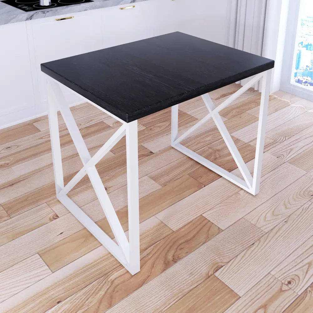 Фото 2 Кухонный стол квадратный со столешницей Solarius loft 110x80 см и белыми металлическими крестообразными ножками Массив сосны цвет черный Фото 2 Кухонный стол квадратный со столешницей Solarius loft 110x80 см и белыми металлическими крестообразными ножками Массив сосны цвет черный