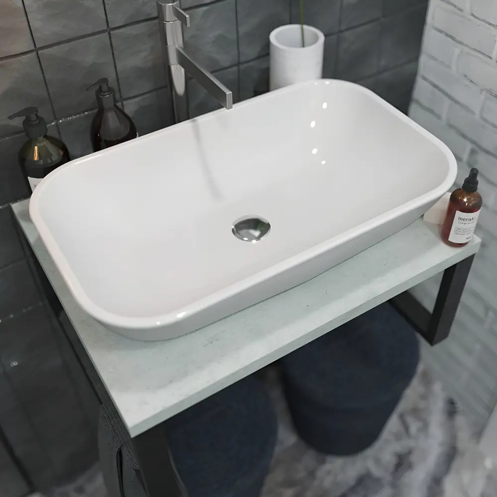 Фото 2 Столешница для ванной 1Marka Grunge Loft 60 Бетон светлый Фото 2 Столешница для ванной 1Marka Grunge Loft 60 Бетон светлый