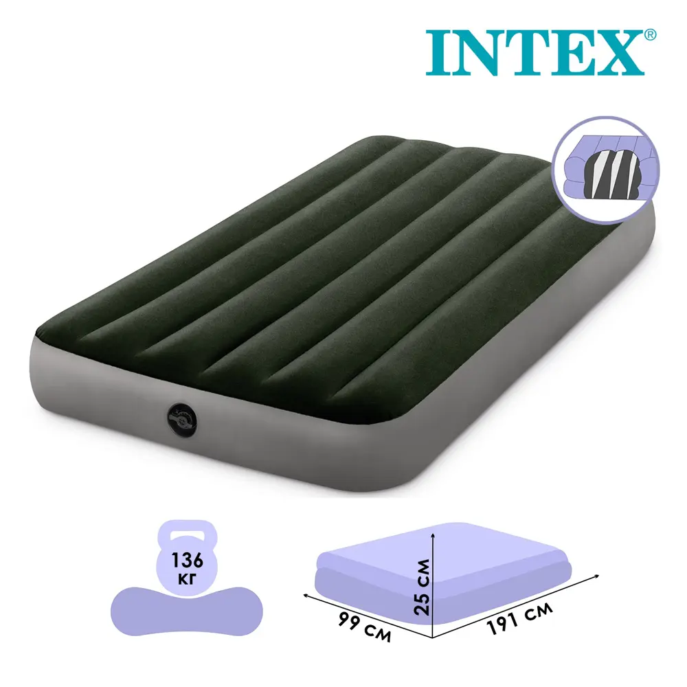 Фото Матрас надувной Intex 64107 DURA-BEAM TWIN 99x191x25 см Фото Матрас надувной Intex 64107 DURA-BEAM TWIN 99x191x25 см