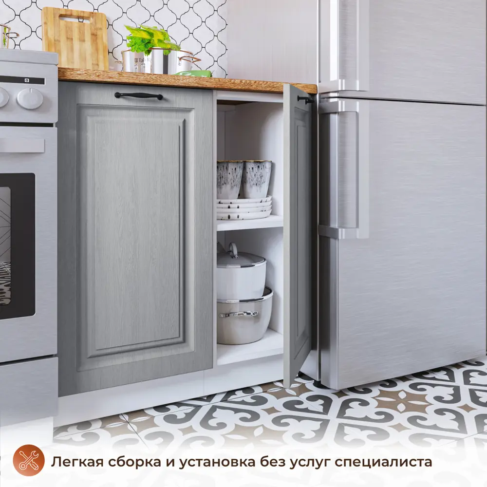 Фото 4 Напольный шкаф 30x49.60x82 см фасад МДФ серый каркас ЛДСП цвет серый Норта Фото 4 Напольный шкаф 30x49.60x82 см фасад МДФ серый каркас ЛДСП цвет серый Норта