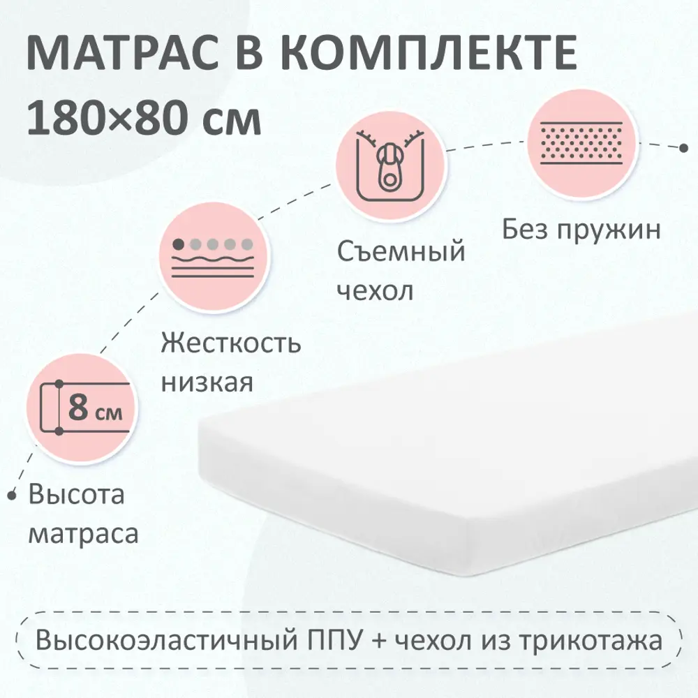 Фото 4 Кровать тахта Romack Leonardo с защитным бортом и матрасом 188x67.5x87 см ДСП цвет латте Фото 4 Кровать тахта Romack Leonardo с защитным бортом и матрасом 188x67.5x87 см ДСП цвет латте