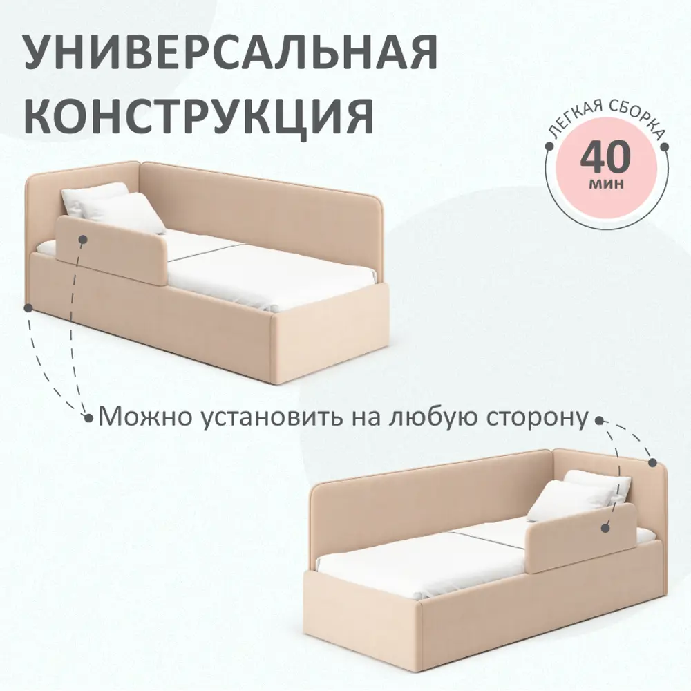 Фото 5 Кровать тахта Romack Leonardo с защитным бортом и матрасом 188x67.5x87 см ДСП цвет латте Фото 5 Кровать тахта Romack Leonardo с защитным бортом и матрасом 188x67.5x87 см ДСП цвет латте