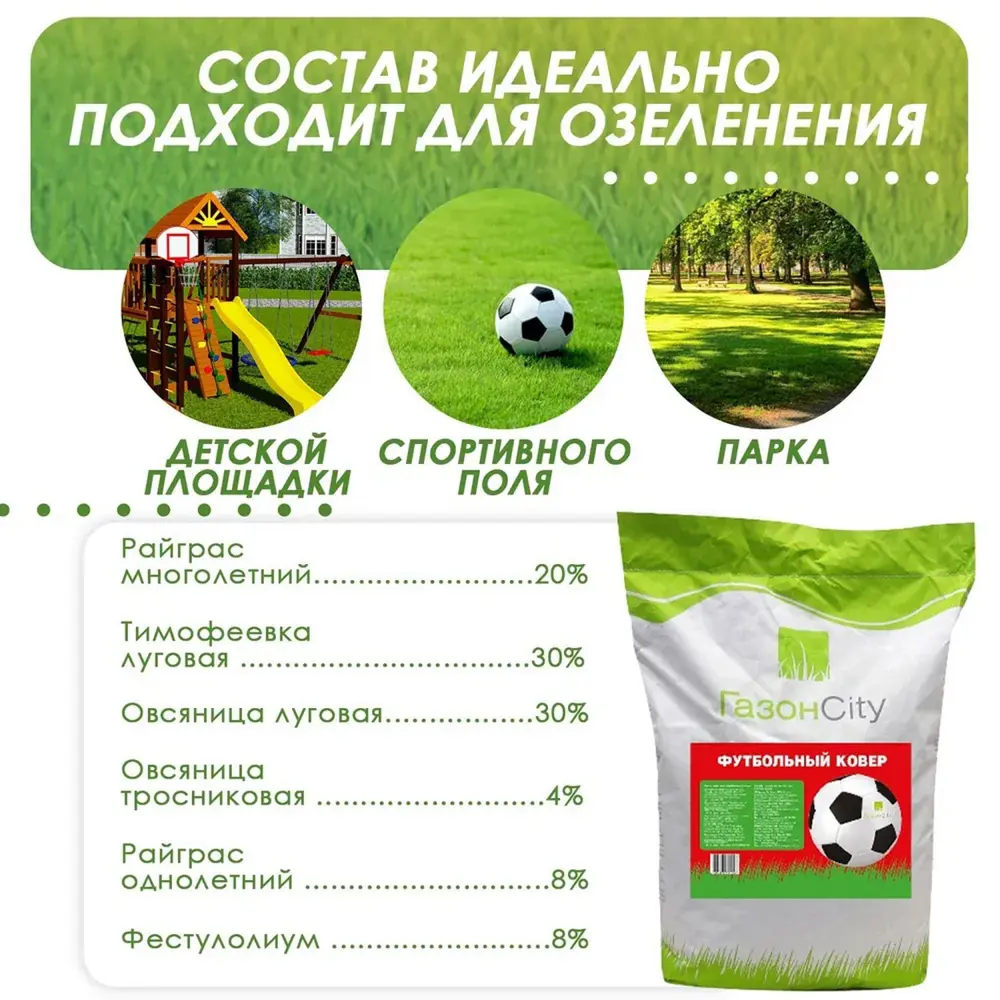 Фото 3 Семена газона ГазонCity Футбольный ковер 2 шт по 10 кг Фото 3 Семена газона ГазонCity Футбольный ковер 2 шт по 10 кг