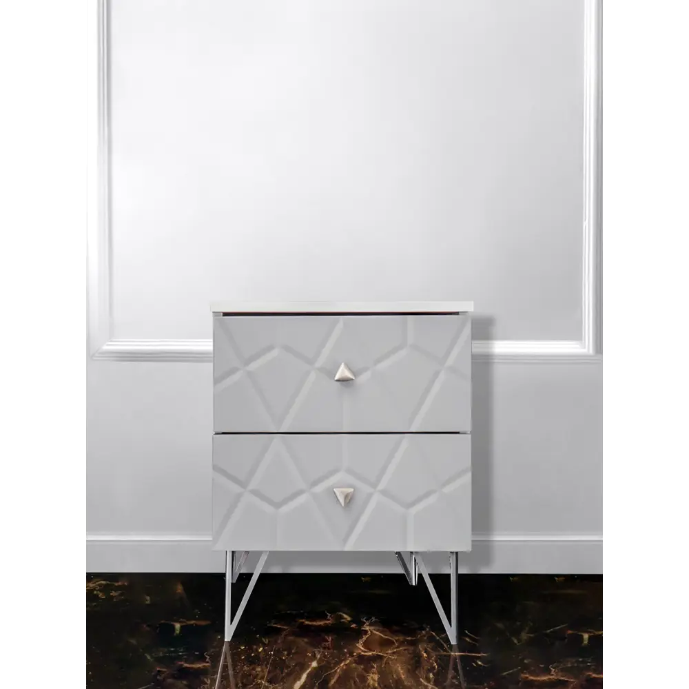 Фото Тумба прикроватная Tom 40.6x37.3x35 см 2 ящика ЛДСП цвет серый/серебристый Фото Тумба прикроватная Tom 40.6x37.3x35 см 2 ящика ЛДСП цвет серый/серебристый