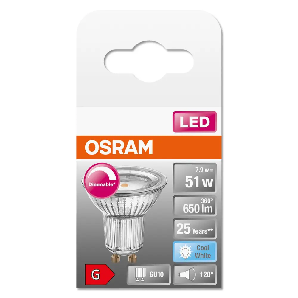 Фото 6 Спот светодиодный Osram диммируемая GU10 8.3 Вт/940 575 Лм Фото 6 Спот светодиодный Osram диммируемая GU10 8.3 Вт/940 575 Лм