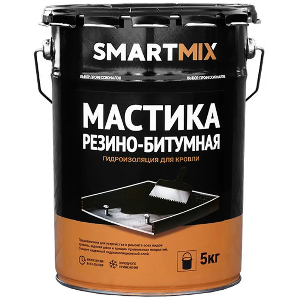 Фото Мастика гидроизоляционная Smartmix Резино-битумная для кровли 5 кг