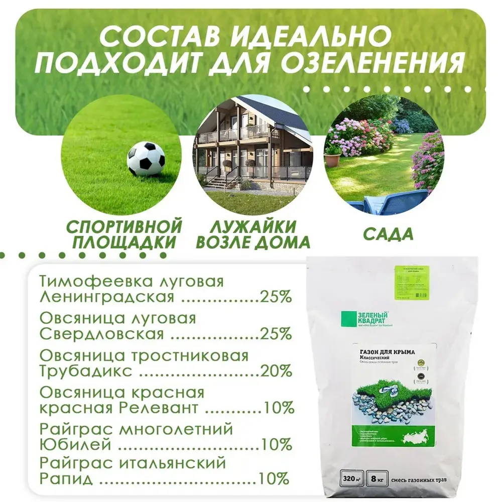 Фото 3 Семена газона с экономичным режимом полива Зеленый квадрат 4607160332642 8 кг Фото 3 Семена газона с экономичным режимом полива Зеленый квадрат 4607160332642 8 кг