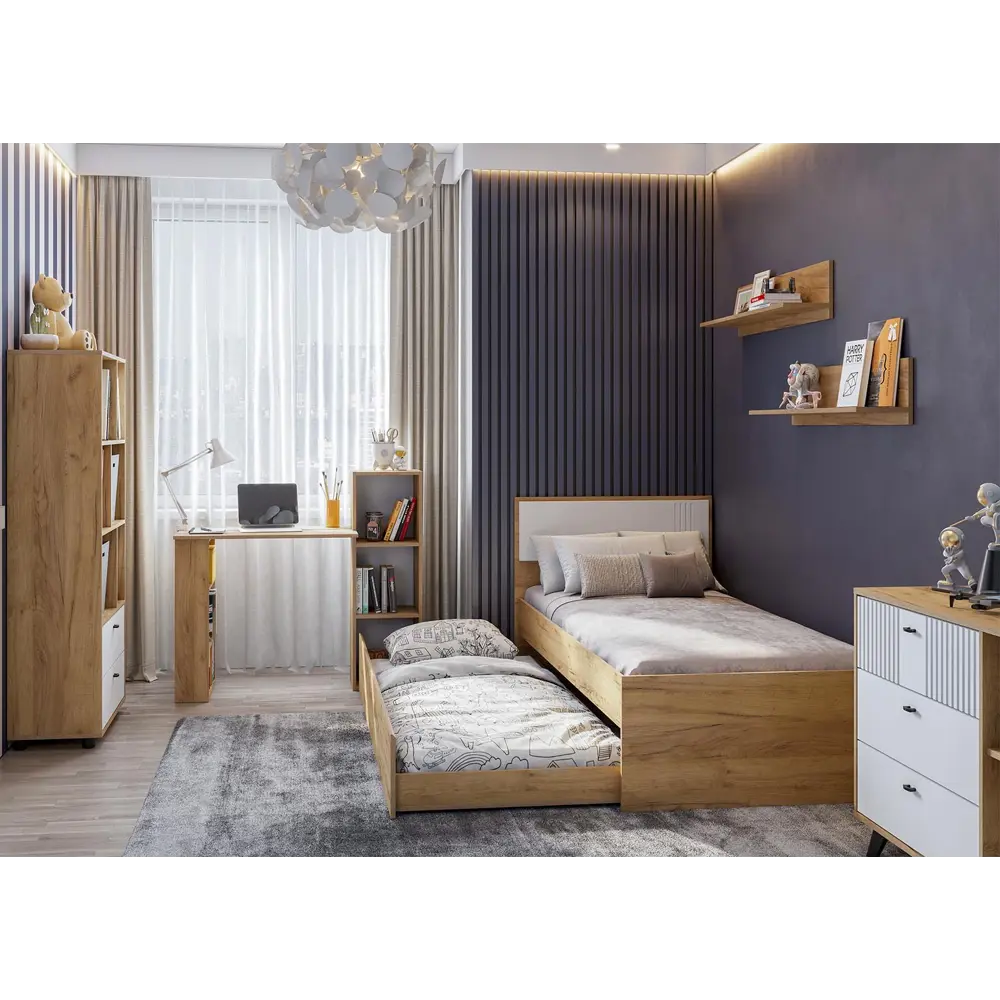 Фото 4 Кровать Sv-мебель Милан одинарная 90x200 см ЛДСП цвет белый матовый/дуб золотой