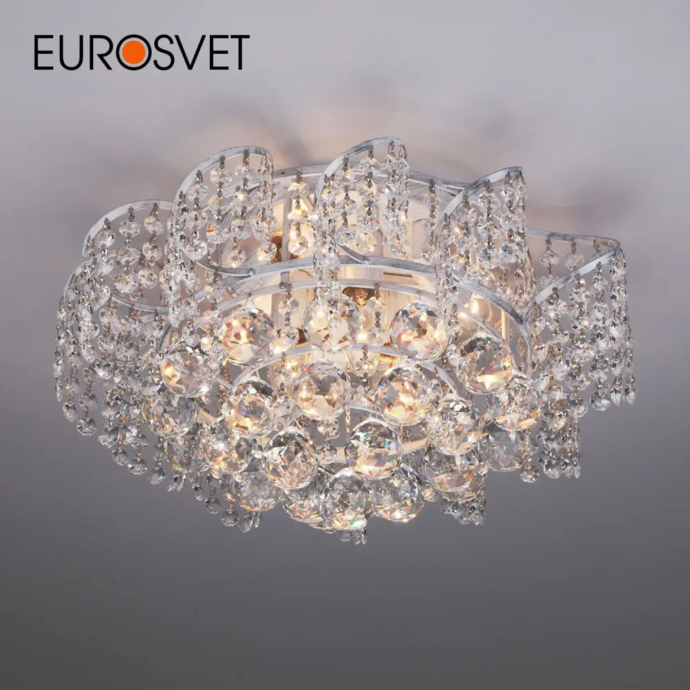 Фото Люстра потолочная хрустальная Eurosvet 16017-6 белый с серебром Фото Люстра потолочная хрустальная Eurosvet 16017-6 белый с серебром