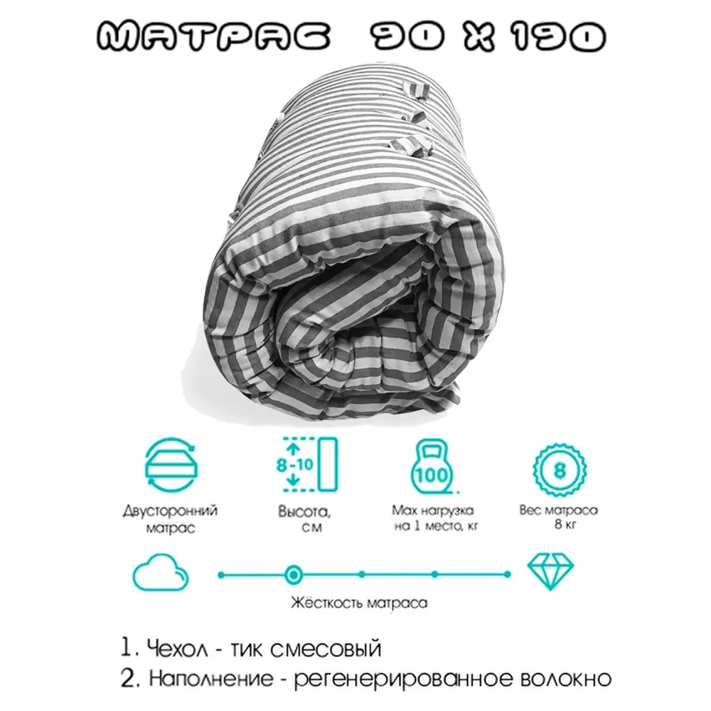 Фото 2 Матрас Империя сна РВ 90x190x8 см беспружинный 1-спальный Фото 2 Матрас Империя сна РВ 90x190x8 см беспружинный 1-спальный