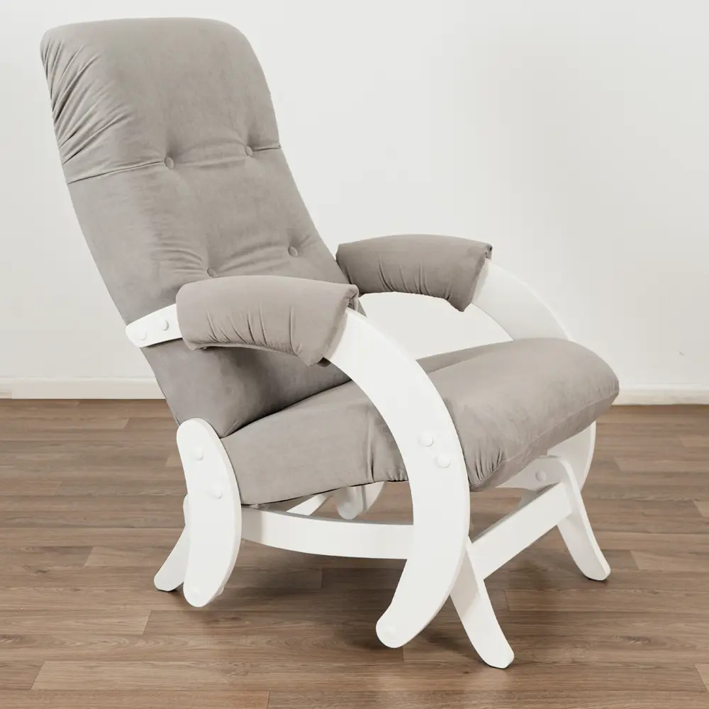Фото Кресло-качалка Glider Модель 68 ultra smoke 59x97x88 см велюр цвет молочный дуб