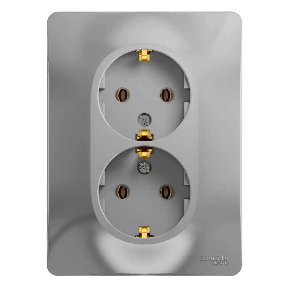 Фото Розетка двойная встраиваемая Systeme Electric Glossa с заземлением цвет алюминий Фото Розетка двойная встраиваемая Systeme Electric Glossa с заземлением цвет алюминий