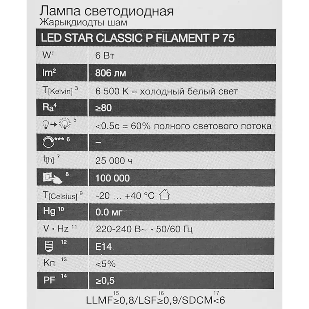 Фото 5 Лампа светодиодная Osram P E14 220/240 В 6 Вт шар 806 лм холодный белый свет Фото 5 Лампа светодиодная Osram P E14 220/240 В 6 Вт шар 806 лм холодный белый свет