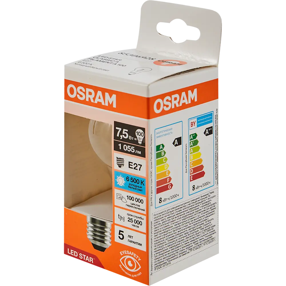 Фото 4 Лампа светодиодная Osram А E27 220/240 В 7.5 Вт груша 1055 лм холодный белый свет Фото 4 Лампа светодиодная Osram А E27 220/240 В 7.5 Вт груша 1055 лм холодный белый свет