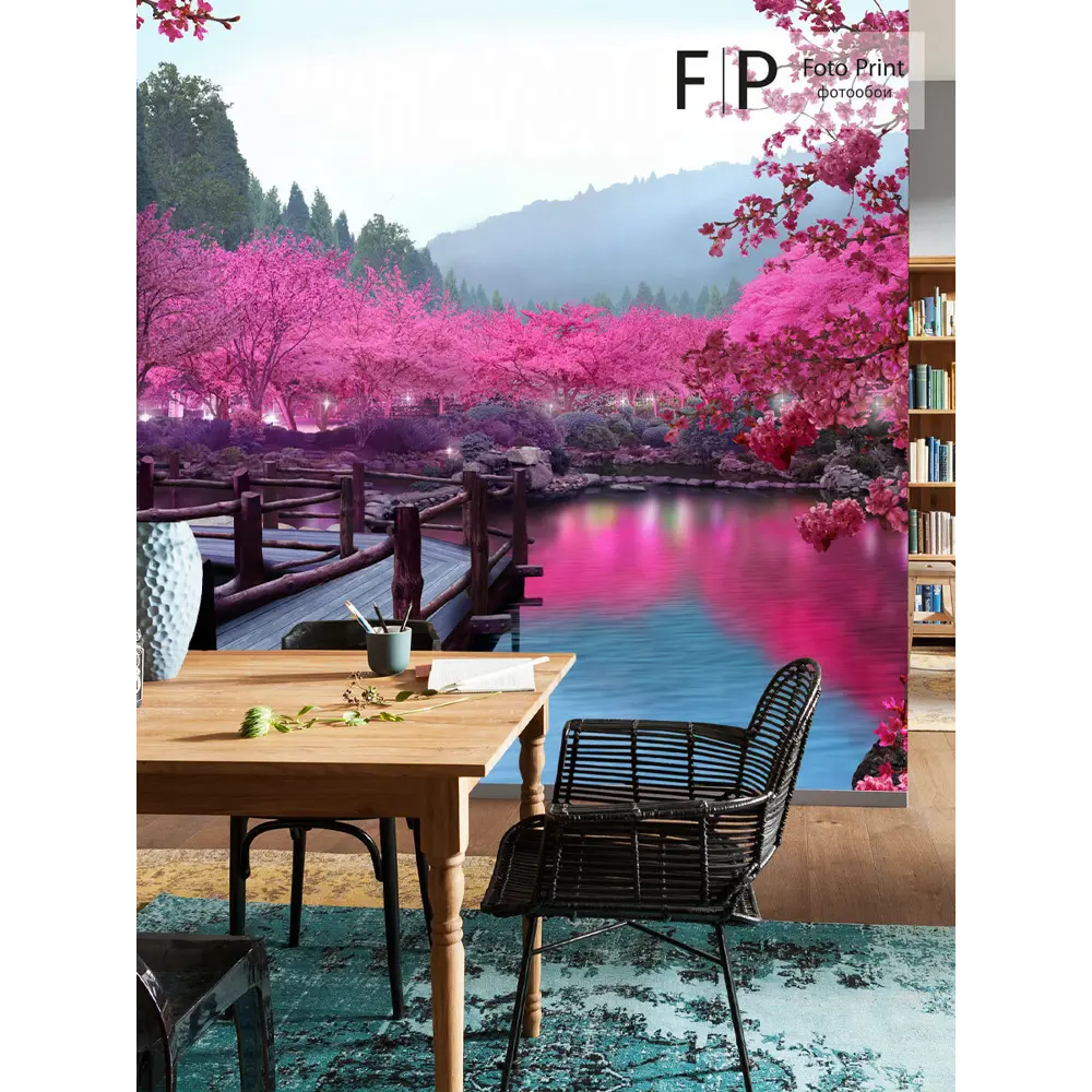 Фото 2 Фотообои флизелиновые Foto print Цветущая сакура у озера 300x300 см 19-007-А-3-3 Фото 2 Фотообои флизелиновые Foto print Цветущая сакура у озера 300x300 см 19-007-А-3-3