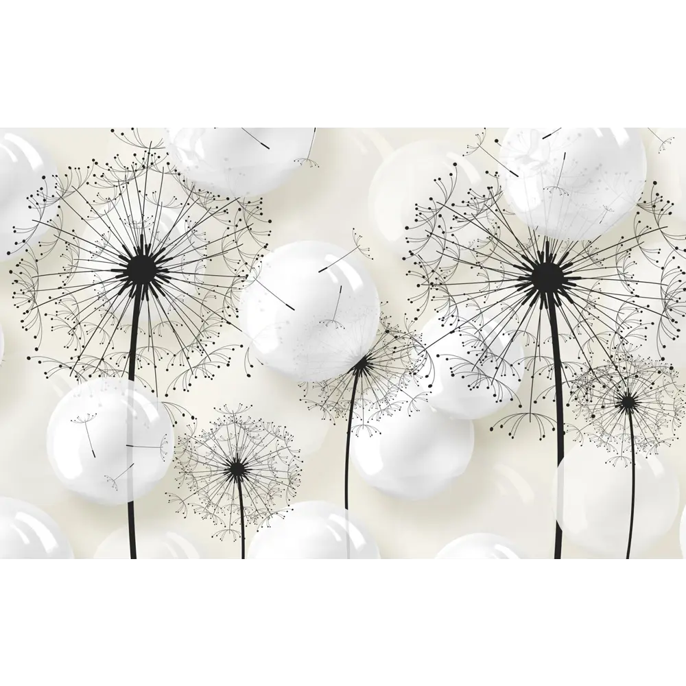 Фото 4 Фотообои флизелиновые Foto print Черные одуванчики и объемные шары 350x220 см 20-183-А-3.5-2.2