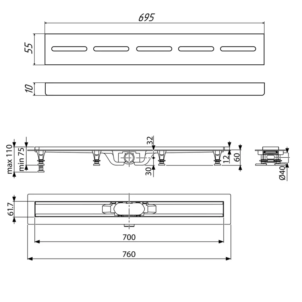 Фото 4 Трап для душа Timo SP10600-SG10600 комбинированный затвор 11.5x66 см abs-пластик Фото 4 Трап для душа Timo SP10600-SG10600 комбинированный затвор 11.5x66 см abs-пластик