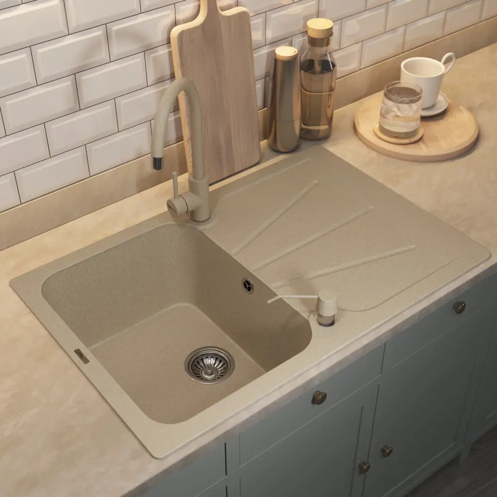 Фото 3 Мойка для кухни врезная Uperwood Quartz UPD-04 51x78 см глубина чаши 20 см кварцевый песок цвет бежевый Фото 3 Мойка для кухни врезная Uperwood Quartz UPD-04 51x78 см глубина чаши 20 см кварцевый песок цвет бежевый