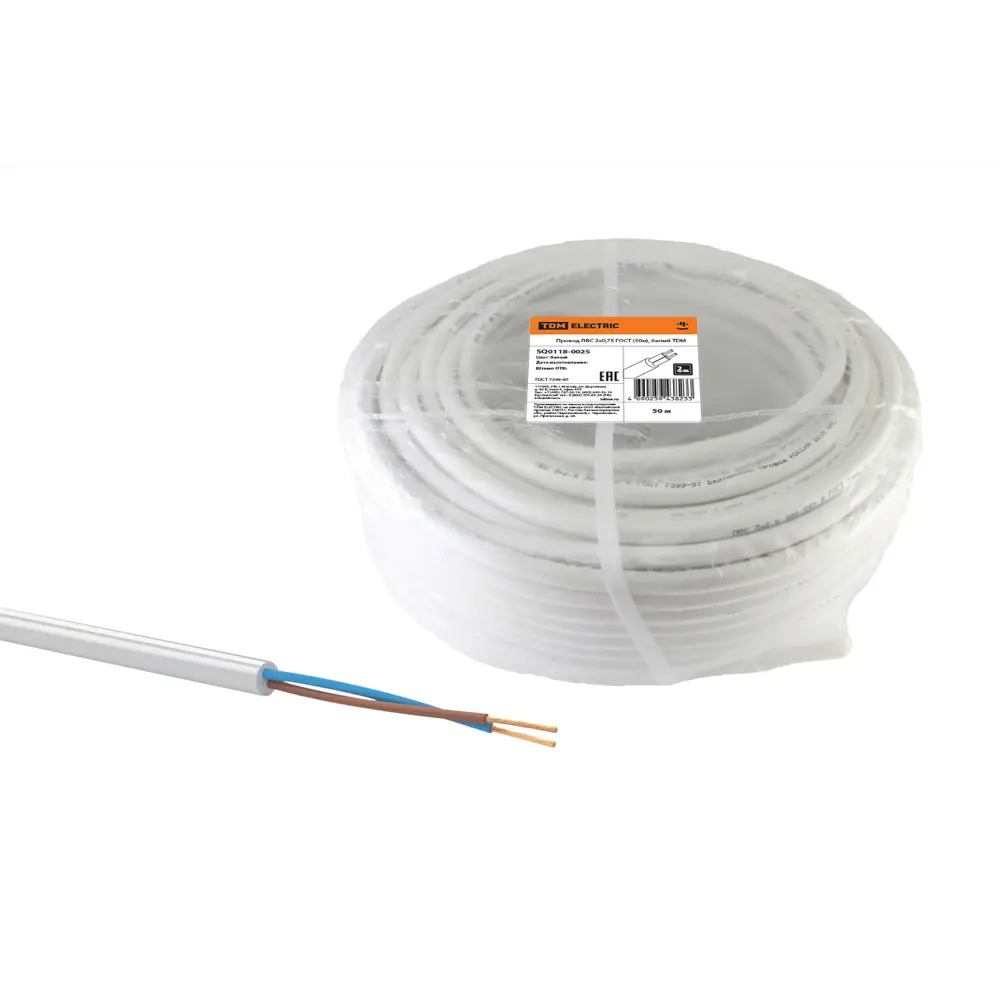 Фото 3 Провод Tdm Electric ПВС 2x0.75 50 м ГОСТ цвет серый Фото 3 Провод Tdm Electric ПВС 2x0.75 50 м ГОСТ цвет серый