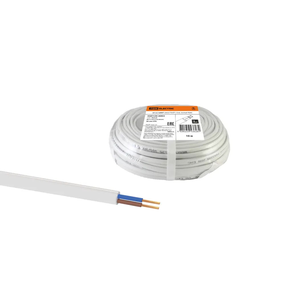 Фото 3 Провод Tdm Electric ШВВП 2x0.5 10 м ГОСТ цвет белый Фото 3 Провод Tdm Electric ШВВП 2x0.5 10 м ГОСТ цвет белый