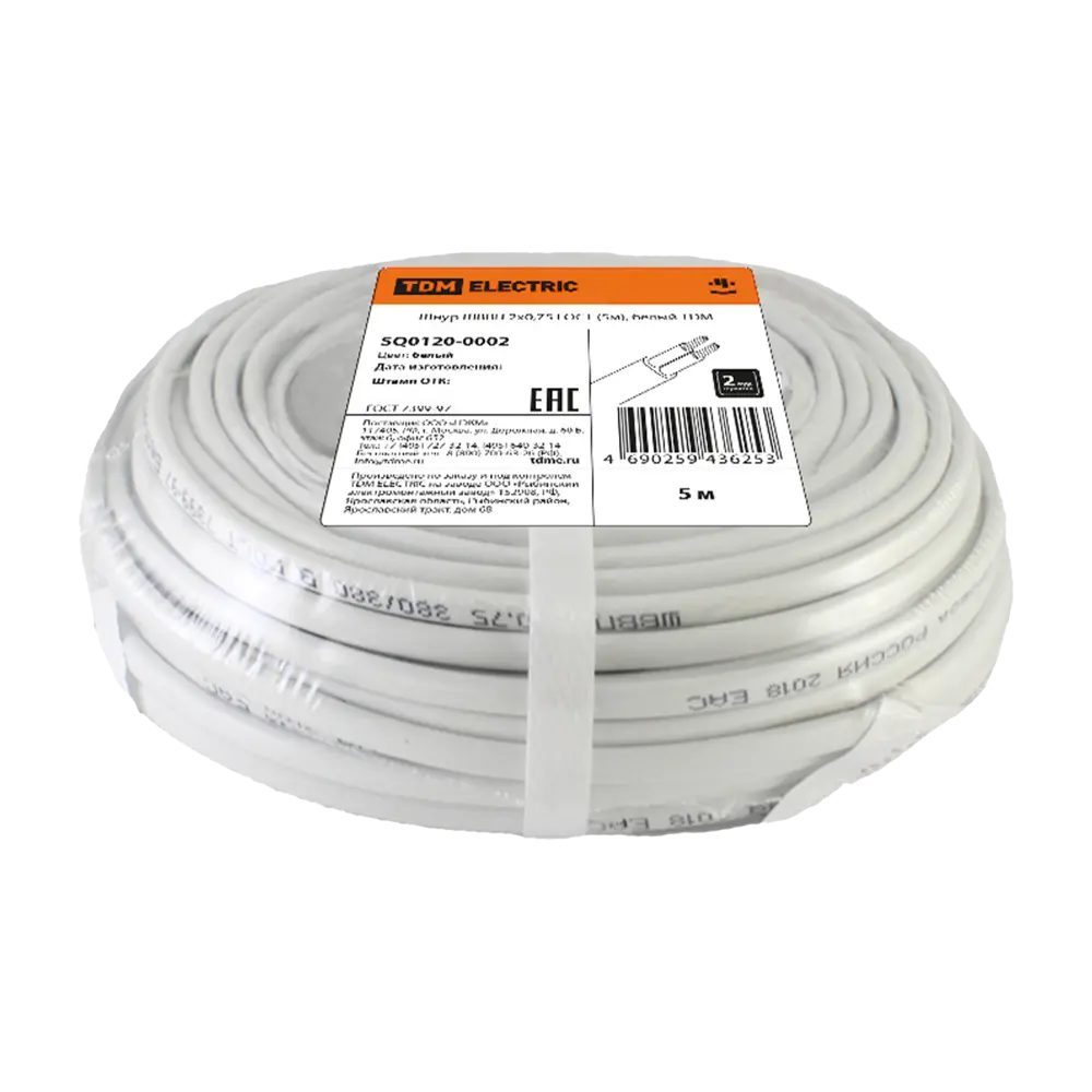 Фото 2 Провод Tdm Electric ШВВП 2x0.75 5 м ГОСТ цвет белый Фото 2 Провод Tdm Electric ШВВП 2x0.75 5 м ГОСТ цвет белый