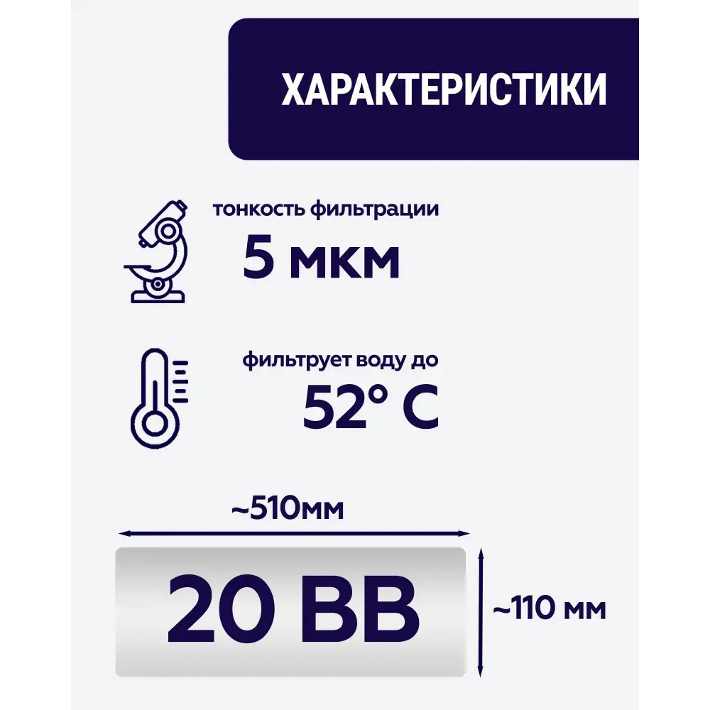 Фото 2 Фильтр полипропилен Siberia для корпуса 20BB 5 мкм 20 л/ч Фото 2 Фильтр полипропилен Siberia для корпуса 20BB 5 мкм 20 л/ч
