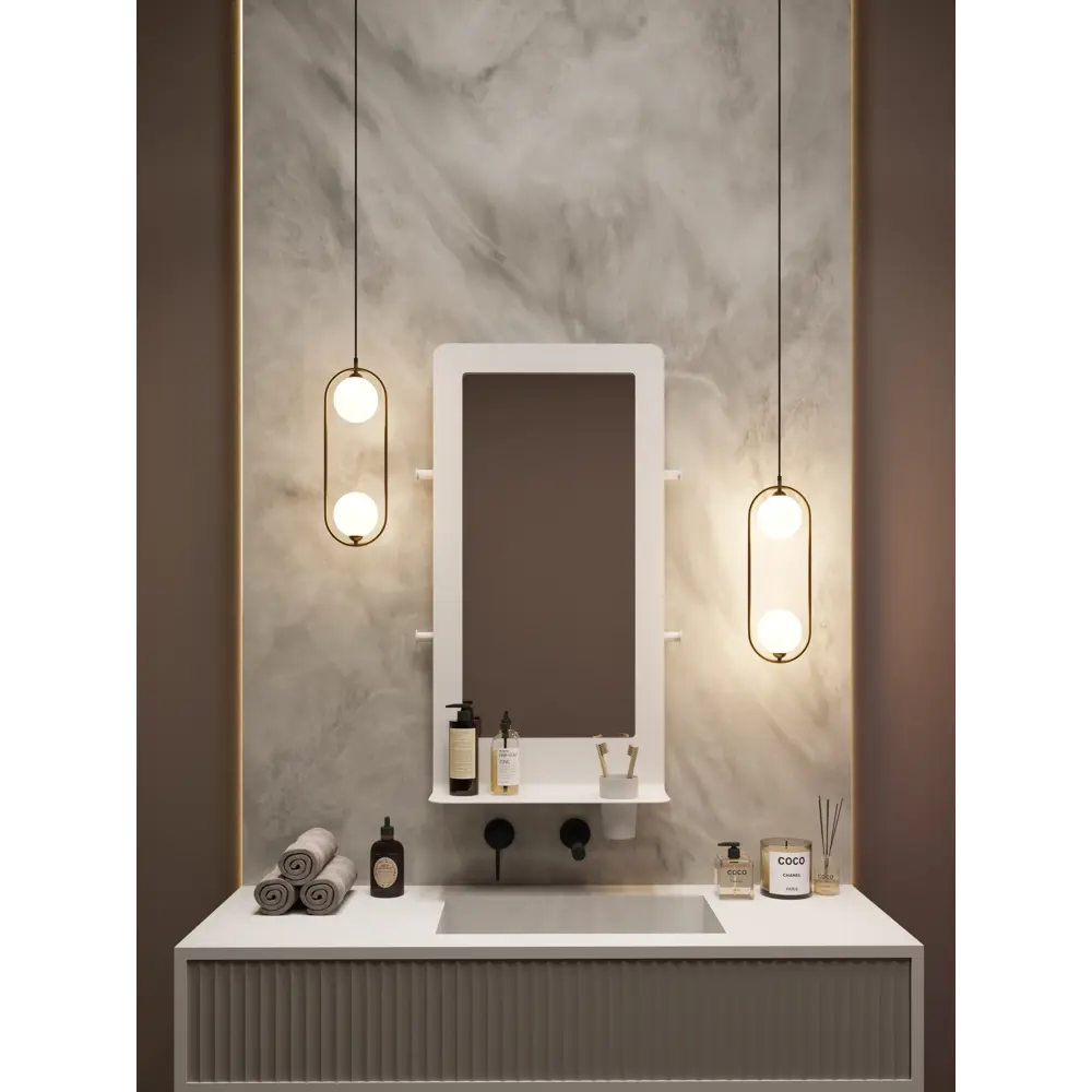 Фото 4 Зеркало для ванной комнаты с полками Tempache 48x93x15 см цвет белый