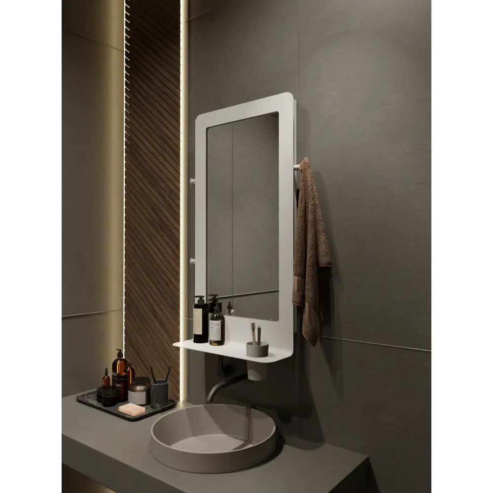 Фото 7 Зеркало для ванной комнаты с полками Tempache 48x93x15 см цвет белый