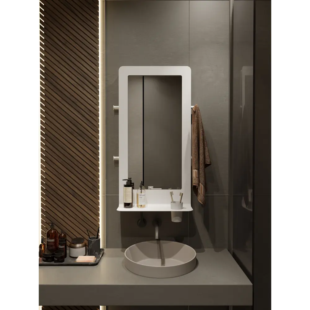 Фото 8 Зеркало для ванной комнаты с полками Tempache 48x93x15 см цвет белый