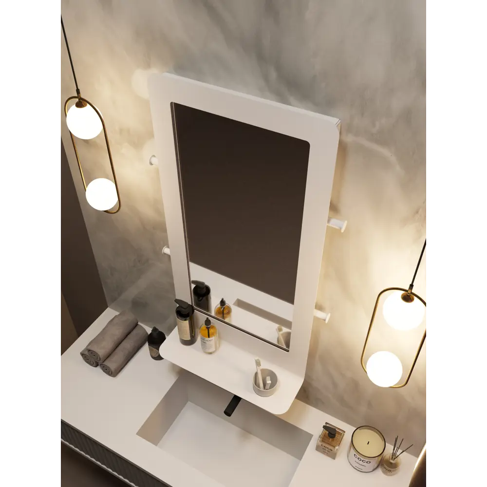 Фото 5 Зеркало для ванной комнаты с полками Tempache 48x93x15 см цвет белый