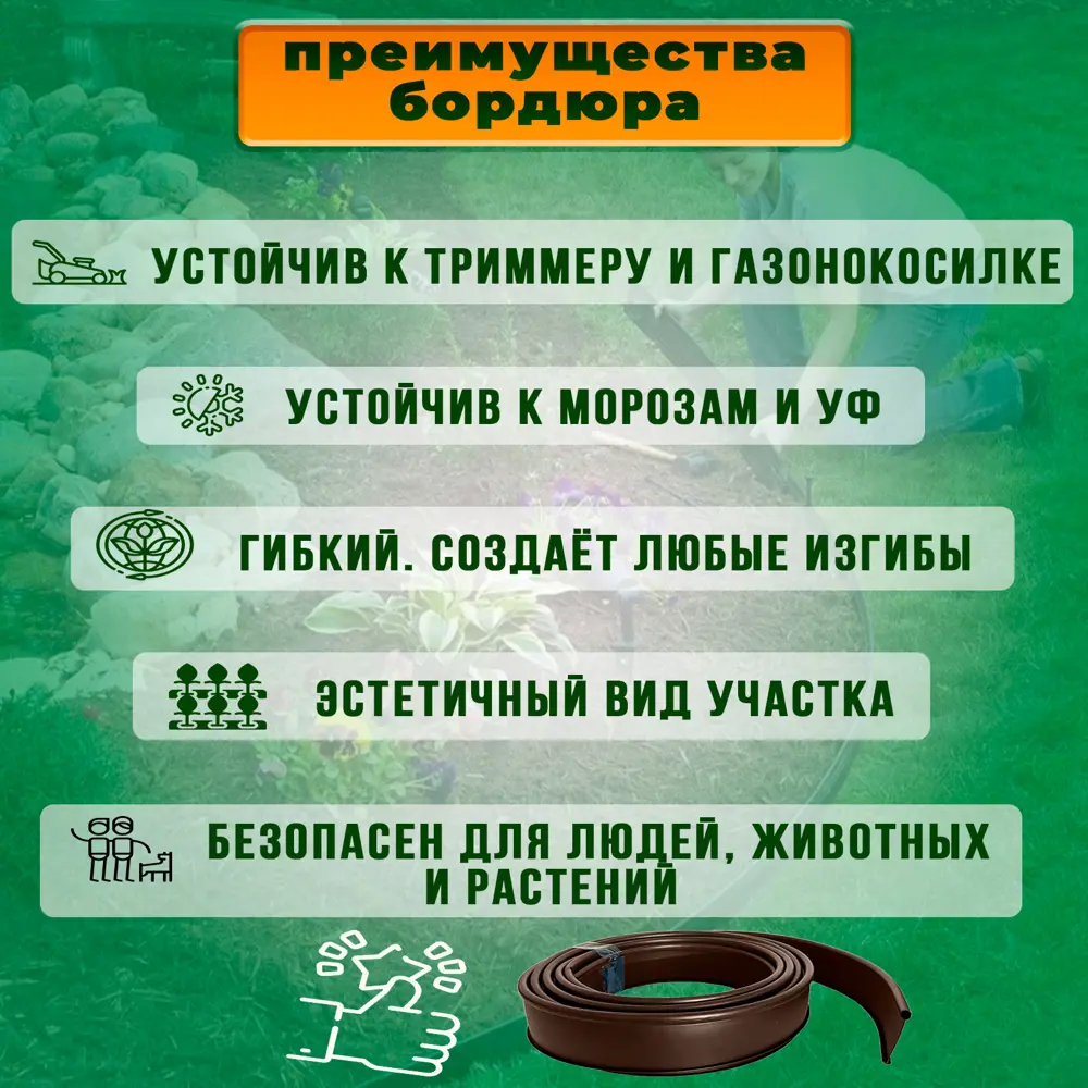 Фото 4 Бордюр садовый ГеоПластБорд Деко 10 м h 11 см цвет коричневый Фото 4 Бордюр садовый ГеоПластБорд Деко 10 м h 11 см цвет коричневый