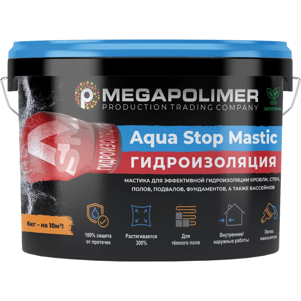 Фото Мастичная гидроизоляция Megapolimer Aqua Stop Mastic 6 кг Фото Мастичная гидроизоляция Megapolimer Aqua Stop Mastic 6 кг