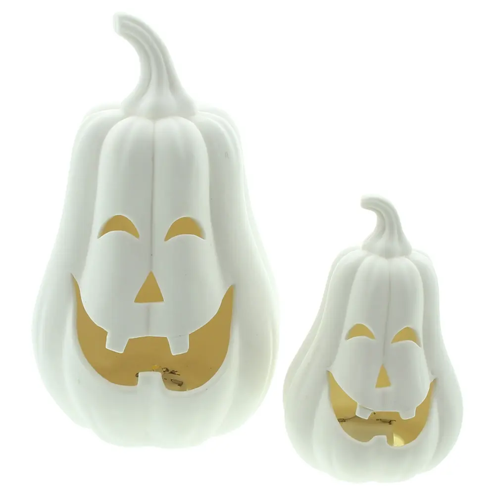 Фото 2 Декоративные фигуры со светодиодной подсветкой Тыквы белые 2 штуки Фото 2 Декоративные фигуры со светодиодной подсветкой Тыквы белые 2 штуки