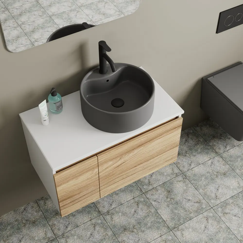Фото 2 Комплект: тумба Bauedge Bau Dream Blackwood 80 BD2835 раковина круглая BAU Element D41 темно-серая смеситель Hotel Dream Фото 2 Комплект: тумба Bauedge Bau Dream Blackwood 80 BD2835 раковина круглая BAU Element D41 темно-серая смеситель Hotel Dream