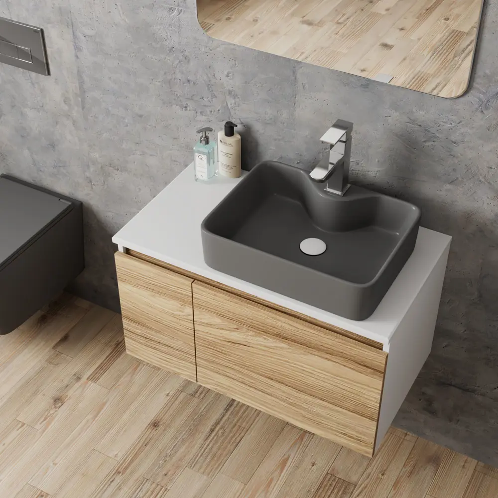 Фото 2 Комплект: тумба Bauedge Bau Dream Blackwood 80 BD2845 раковина Cerama 48x37 темно-серая смеситель Hotel Stil нерж сталь выпуск клик клак белый Фото 2 Комплект: тумба Bauedge Bau Dream Blackwood 80 BD2845 раковина Cerama 48x37 темно-серая смеситель Hotel Stil нерж сталь выпуск клик клак белый