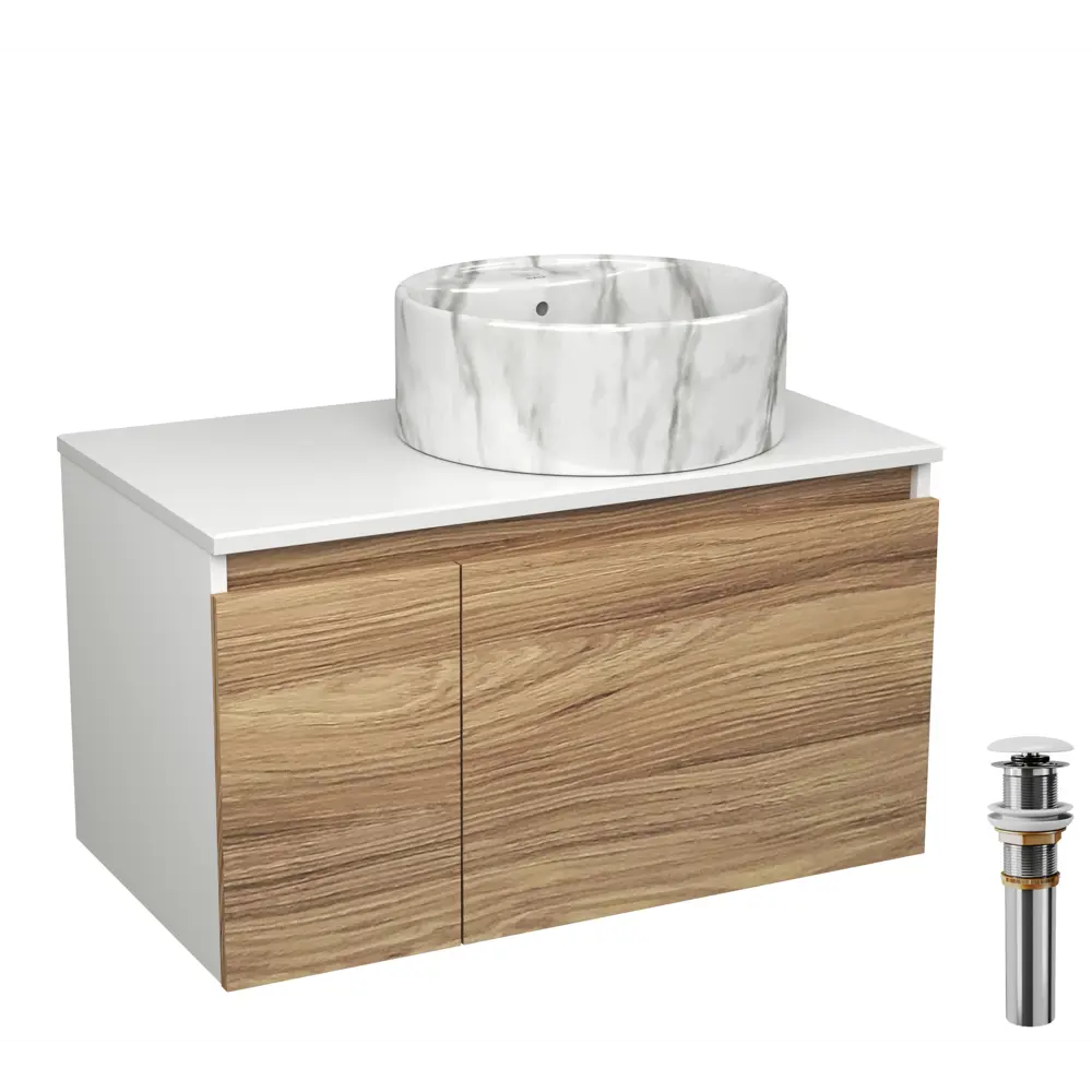 Фото Комплект: тумба Bauedge Bau Dream Blackwood 80 BD2974 Раковина круглая накладная Element D41 мрамор выпуск клик клак белый Фото Комплект: тумба Bauedge Bau Dream Blackwood 80 BD2974 Раковина круглая накладная Element D41 мрамор выпуск клик клак белый