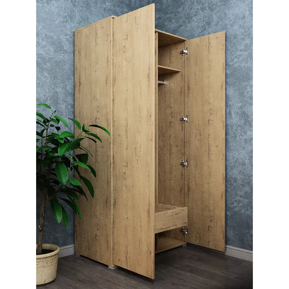 Фото 9 Шкаф распашной Wood&stone 100x210x56 см ЛДСП цвет дуб бунратти Фото 9 Шкаф распашной Wood&stone 100x210x56 см ЛДСП цвет дуб бунратти