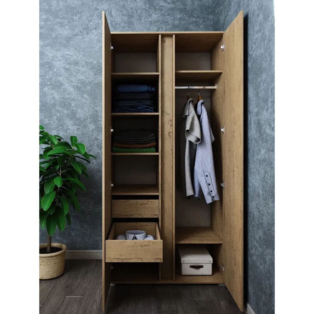 Фото 5 Шкаф распашной Wood&stone 100x210x56 см ЛДСП цвет дуб бунратти Фото 5 Шкаф распашной Wood&stone 100x210x56 см ЛДСП цвет дуб бунратти