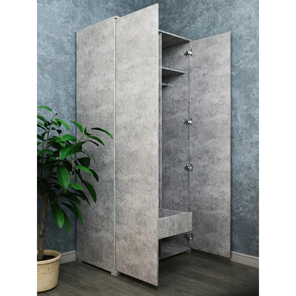 Фото 8 Шкаф распашной Wood&stone 100x210x56 см ЛДСП цвет цемент светлый Фото 8 Шкаф распашной Wood&stone 100x210x56 см ЛДСП цвет цемент светлый