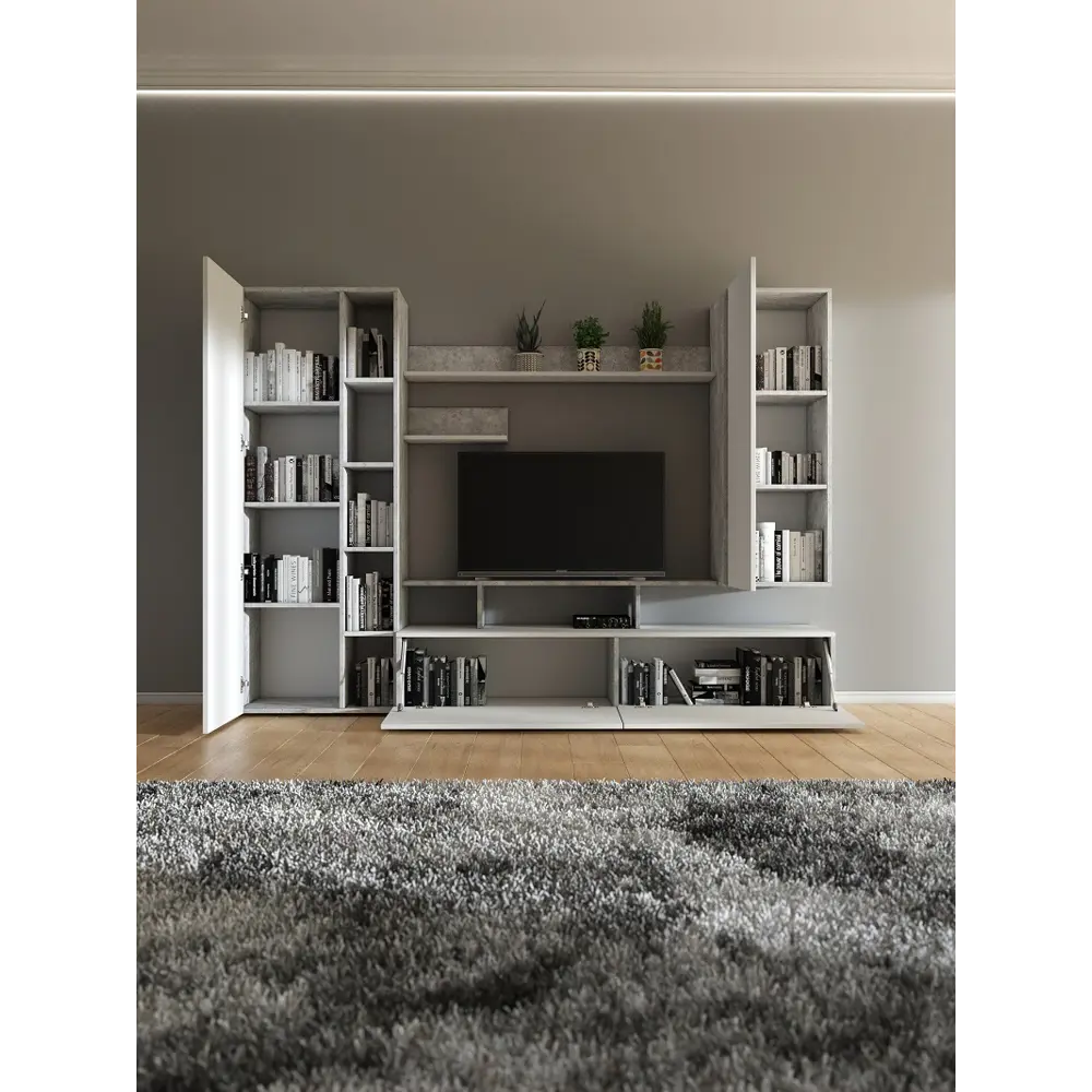 Фото 6 Шкаф для телевизора Wood&Stone 260x158.80x36.60 см ЛДСП цвет светлый цемент/белый Фото 6 Шкаф для телевизора Wood&Stone 260x158.80x36.60 см ЛДСП цвет светлый цемент/белый