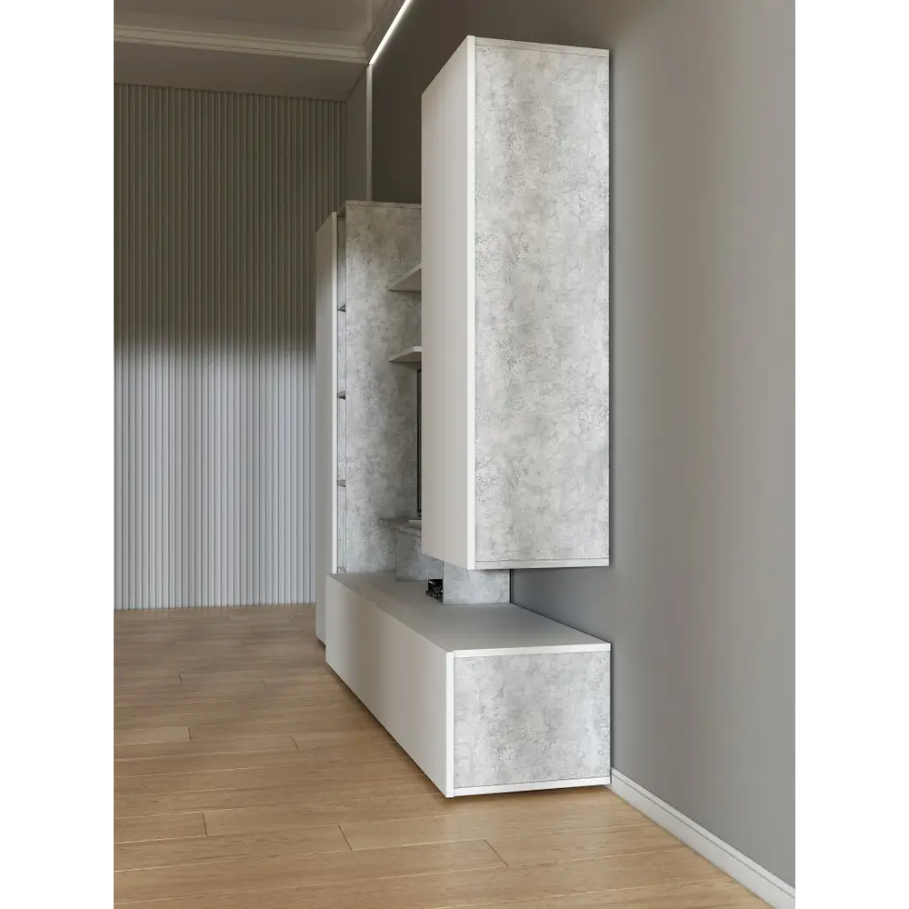 Фото 5 Шкаф для телевизора Wood&Stone 260x158.80x36.60 см ЛДСП цвет светлый цемент/белый Фото 5 Шкаф для телевизора Wood&Stone 260x158.80x36.60 см ЛДСП цвет светлый цемент/белый