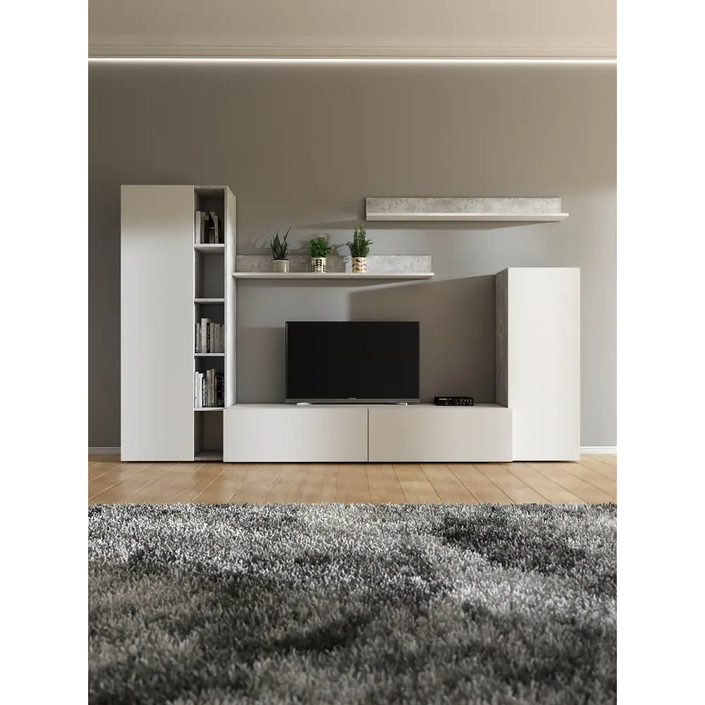 Фото 9 Шкаф для телевизора Wood&Stone 260x158.80x36.60 см ЛДСП цвет светлый цемент/белый Фото 9 Шкаф для телевизора Wood&Stone 260x158.80x36.60 см ЛДСП цвет светлый цемент/белый