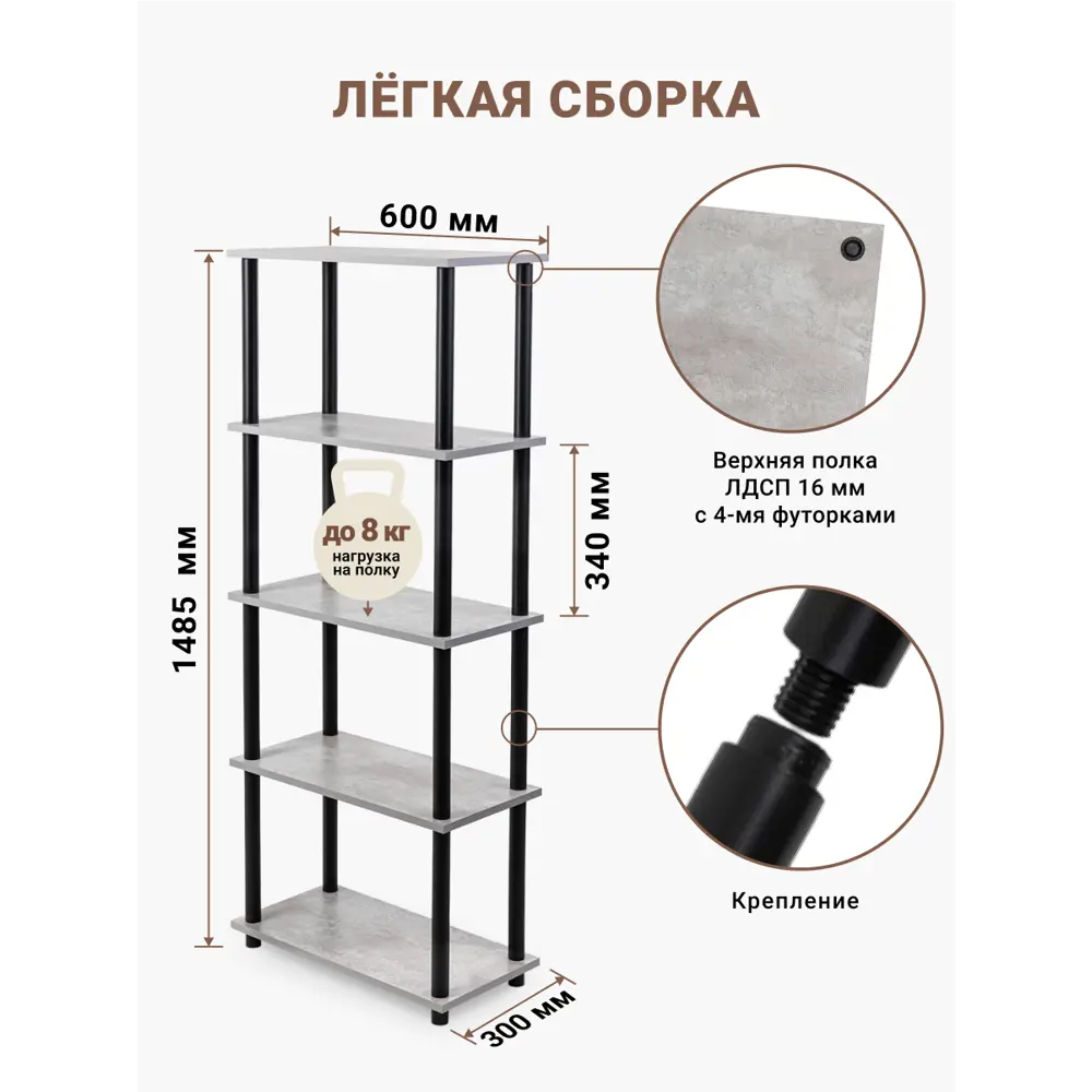 Фото 2 Стеллаж Gastrorag 30x148.50x60 см ЛДСП цвет серый Фото 2 Стеллаж Gastrorag 30x148.50x60 см ЛДСП цвет серый