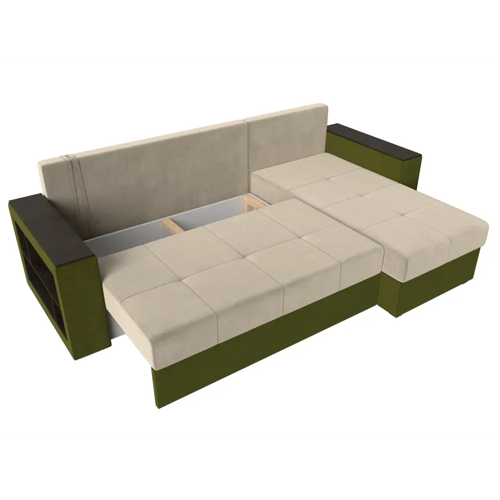 Фото 7 Диван Лига Диванов Дубай Лайт 114178 241x80x140 см вельвет цвет бежевый/зеленый